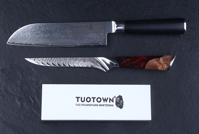 Комбинированный водный керамический точильный камень для заточки ножей Tuotown 180x60x30 мм, зернистость 2000 / 5000 Grit, керамическая связка, Китай