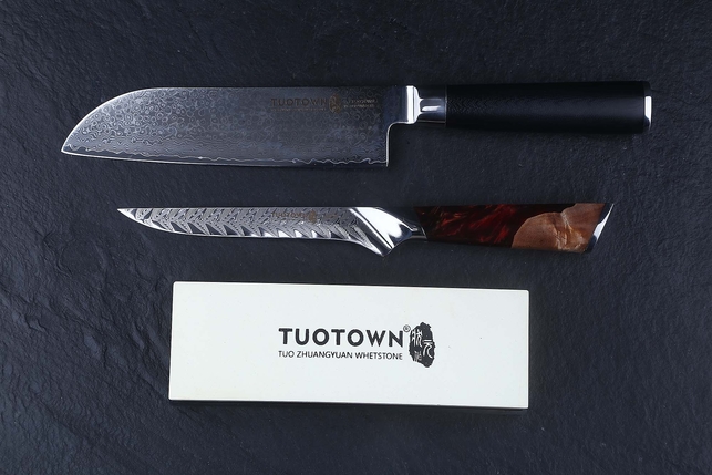 Комбинированный водный керамический точильный камень для заточки ножей Tuotown 180x60x30 мм, зернистость 600 / 1500 Grit, керамическая связка, Китай