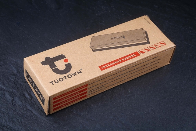 Комбинированный водный керамический точильный камень для заточки ножей Tuotown 180x60x30 мм, зернистость 600 / 1500 Grit, керамическая связка, Китай