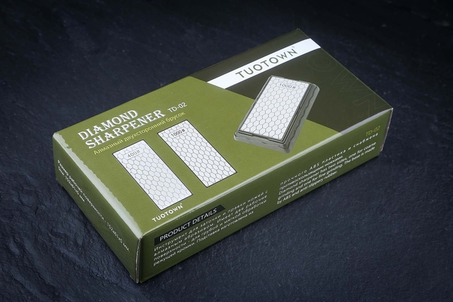 Комбинированный алмазный точильный брусок (камень) на подставке для заточки Tuotown 152x61x5 мм, зернистость 400 / 1000 Grit, Китай