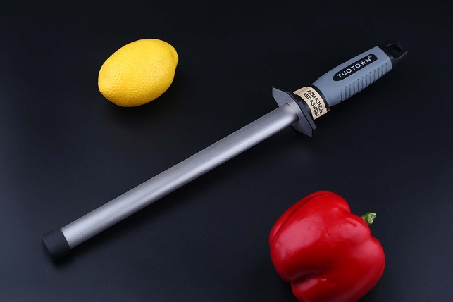 Стальной мусат с алмазным напылением для правки ножей Tuotown 25 см, овальный, зернистость 1000 Grit, средний (medium), Китай