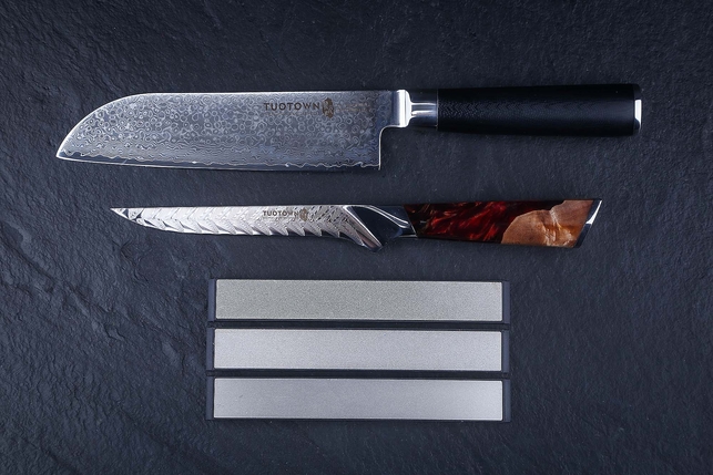 Набор из 3-х алмазных брусков Tuotown на пластиковом бланке для заточки ножей на устройствах Профиль K03, Kadet, Blitz, Hapstone и подобных, Китай